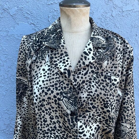 Vintage Cheetah Print Blouse Size petite large or medium 90s office siren top - Picture 4 of 9